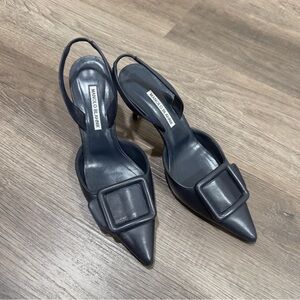 Manolo Blahnik Navy Buckle Heels